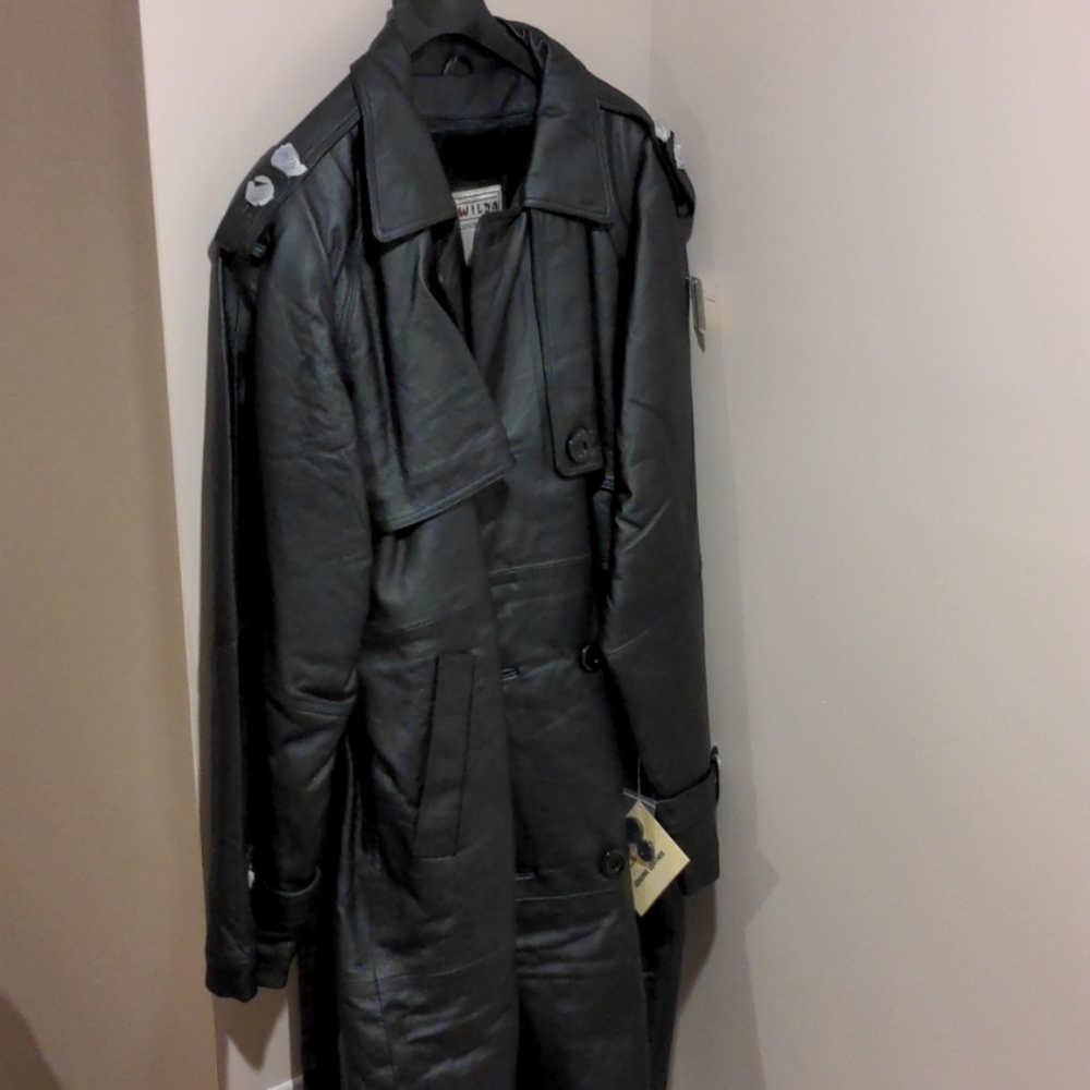 Genuine Leather Black Trench Coat